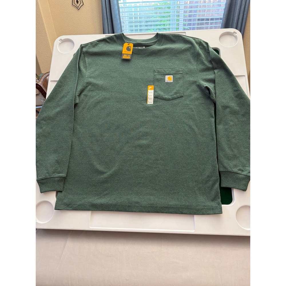 Carhartt Mens Loose Fit Long Sleeve Pocket T-Shirt Green Deer Graphic TK6365-M L